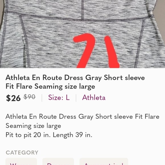 NWOT Athleta En Route Gray Exposed Seaming Fit & Flare Short Sleeve Midi - Picture 13 of 13